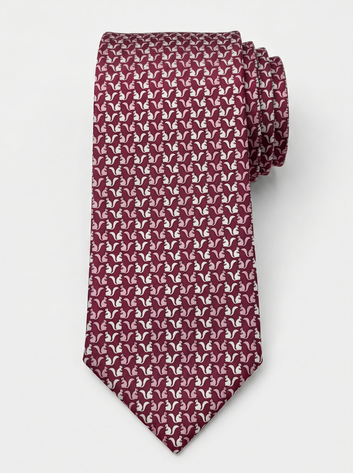 Corbata de seda roja con ardillas estampadas, colección Manada de Mr Tie