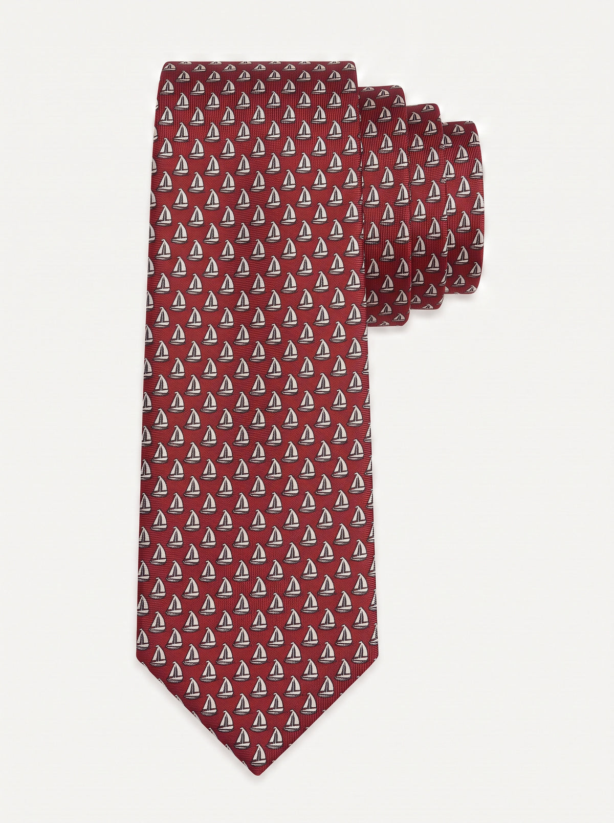 Corbata de seda roja con veleros estampados, colección Manada de Mr Tie
