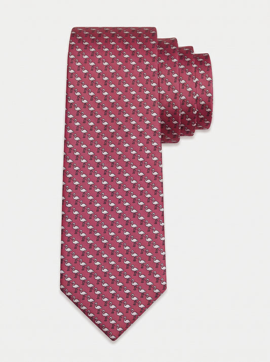Corbata de seda rosada con flamencos estampados, colección Manada de Mr Tie