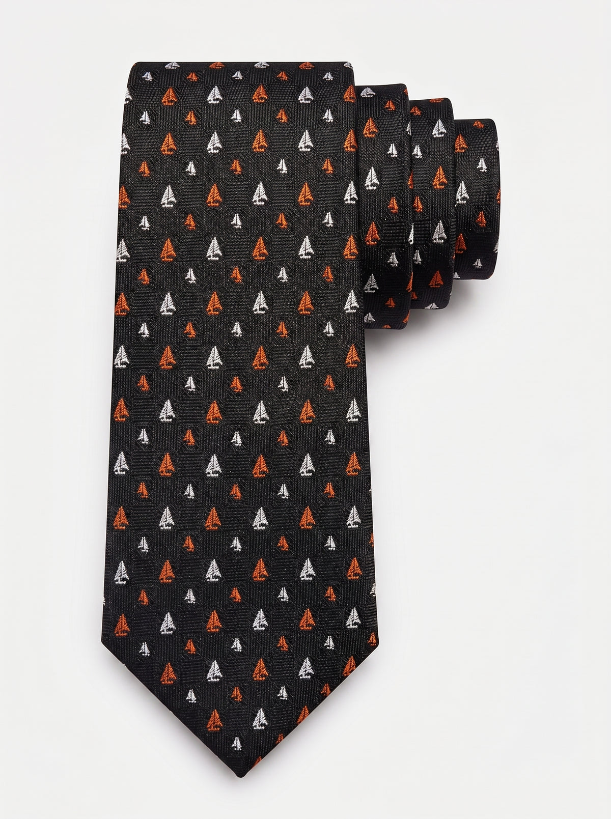 Corbata de seda Monaco Black con estampado de barcos – Mr. Tie