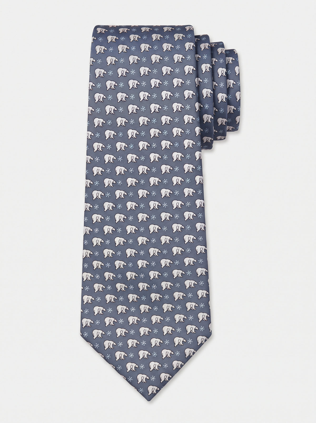 Corbata de seda gris con osos polares estampados, colección Manada de Mr Tie