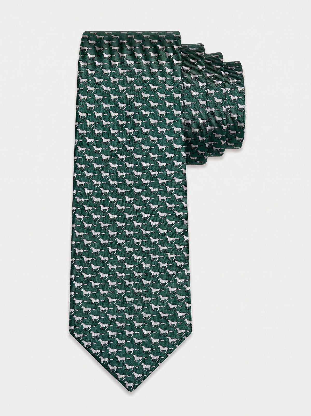 Corbata de seda verde con caballos estampados, colección Manada de Mr Tie