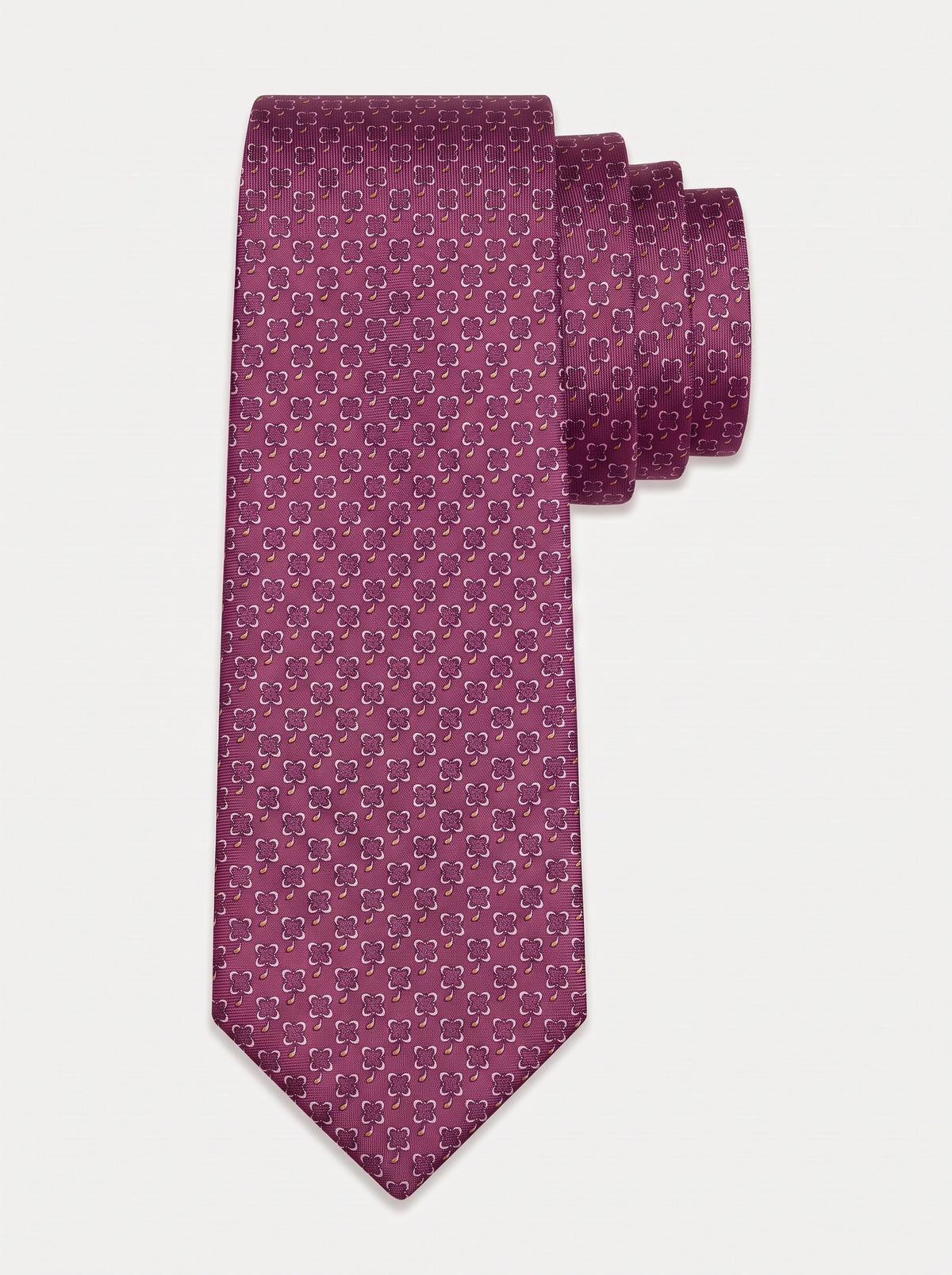 Corbata de seda rosada con tréboles estampados, colección Manada de Mr Tie