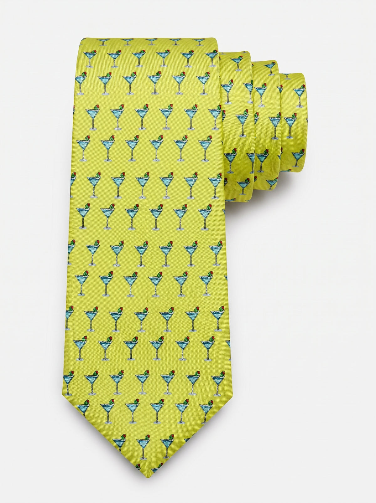 Corbata de seda Martini Amarillo con estampado de martinis – Mr. Tie