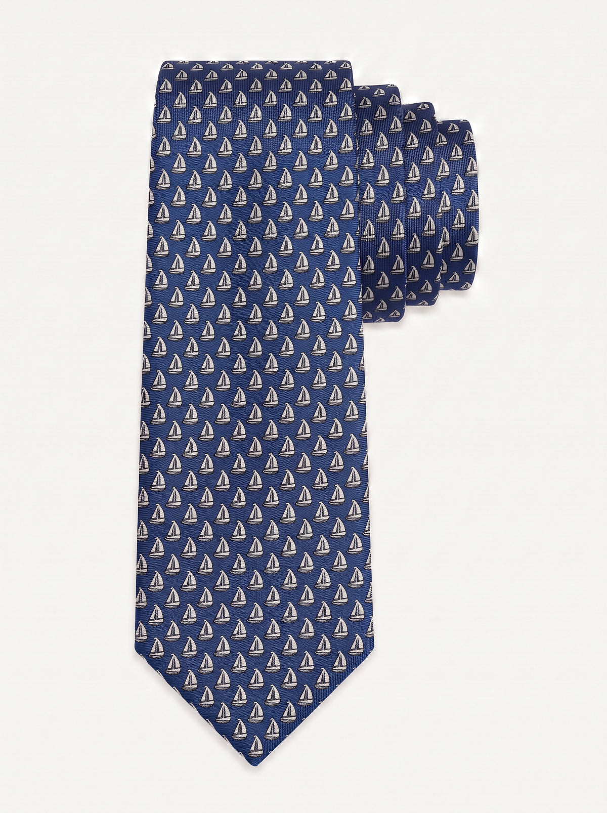 Corbata de seda azul con veleros estampados, colección Manada de Mr Tie