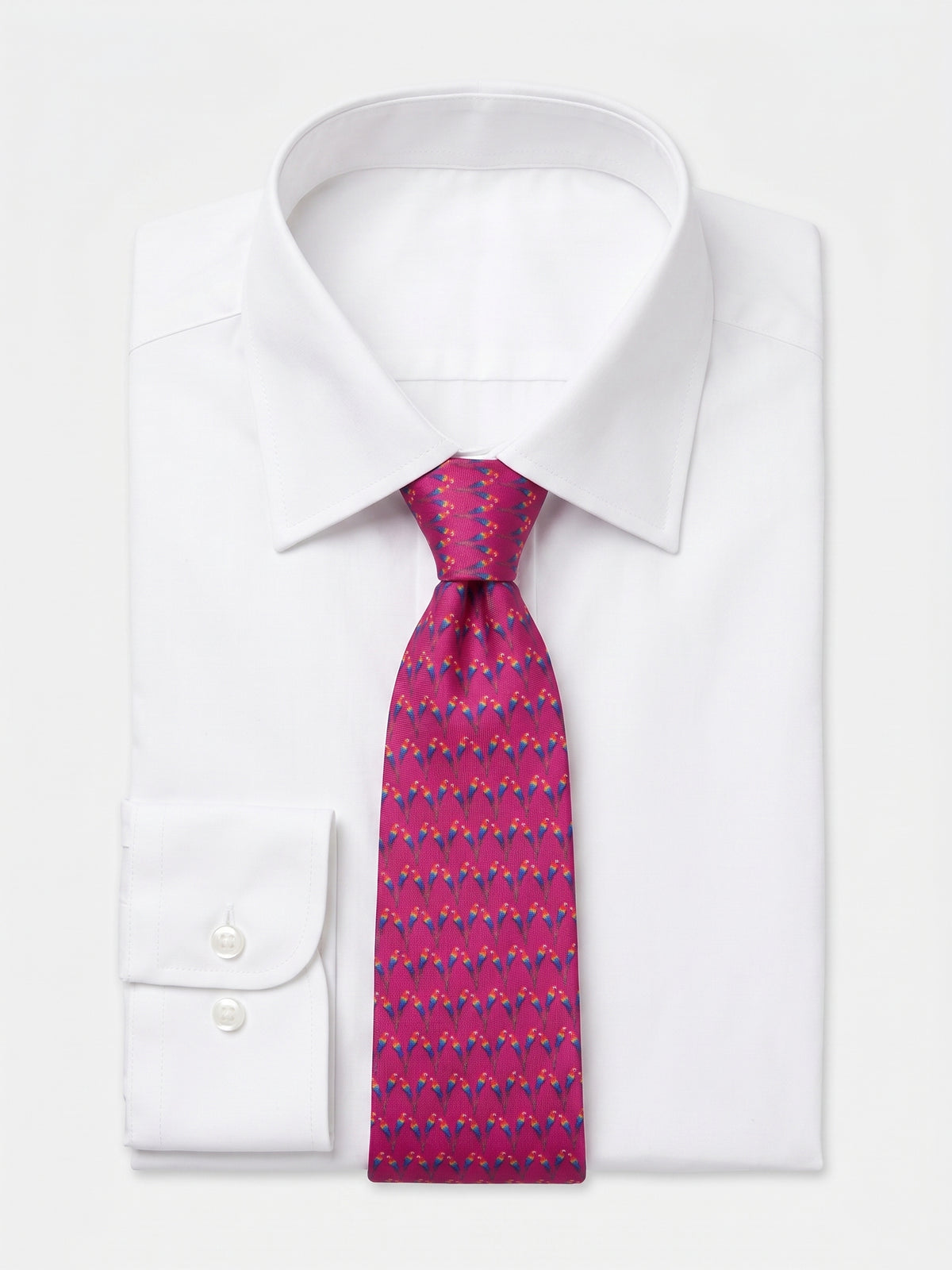 Corbata de seda Arara Rosada con estampado de guacamayas – Mr. Tie