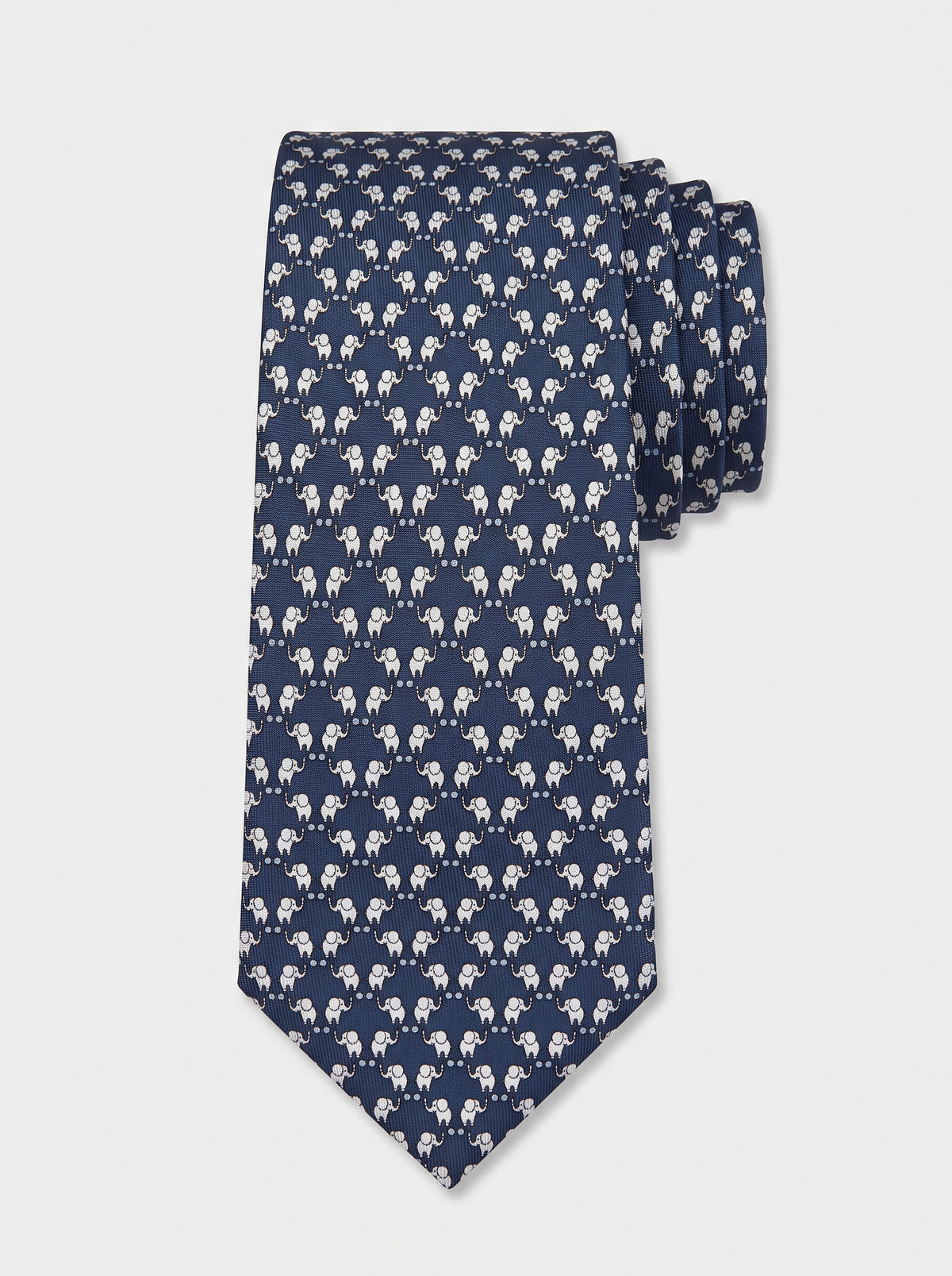 Corbata de seda azul con elefantes estampados, colección Manada de Mr Tie