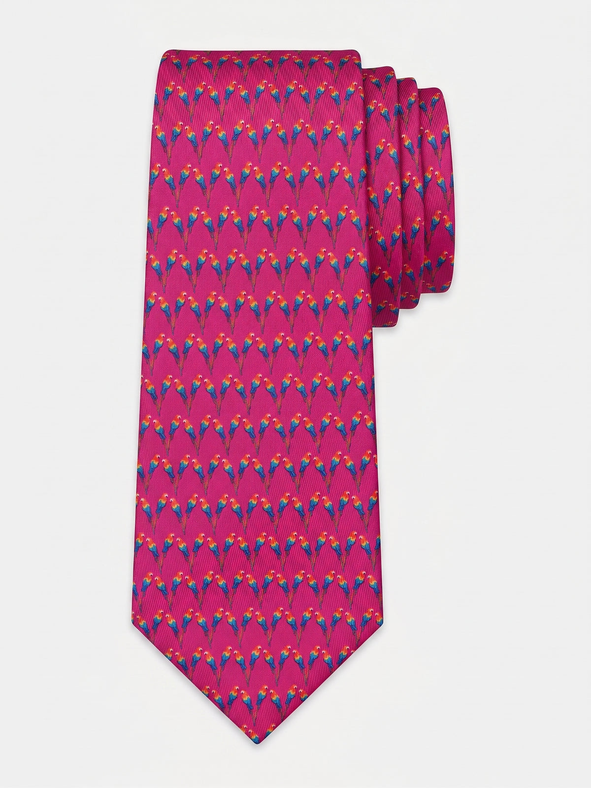Corbata de seda Arara Rosada con estampado de guacamayas – Mr. Tie