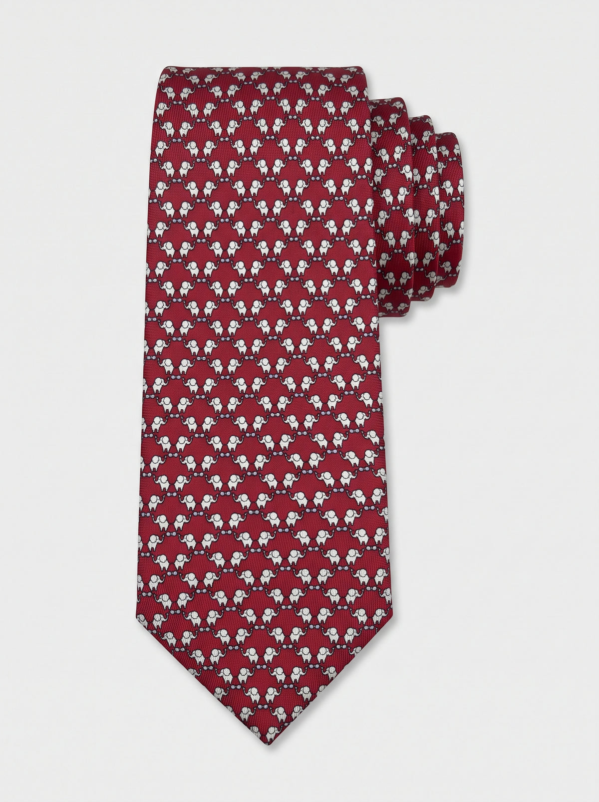 Corbata de seda roja con elefantes estampados, colección Manada de Mr Tie