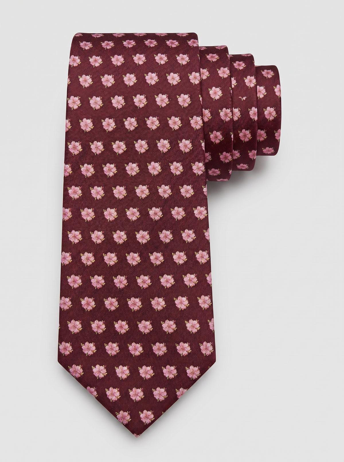Corbata de seda Eterna Primavera Vinotinto con estampado de orquídeas – Mr. Tie