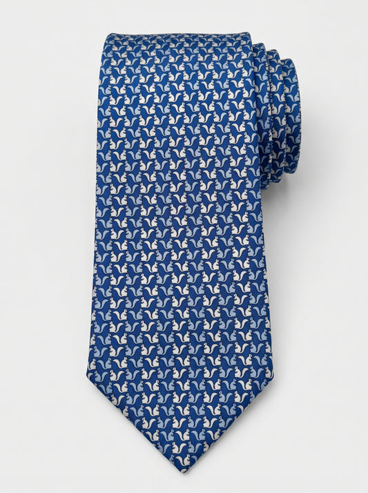Corbata de seda azul con ardillas estampadas, colección Manada de Mr Tie