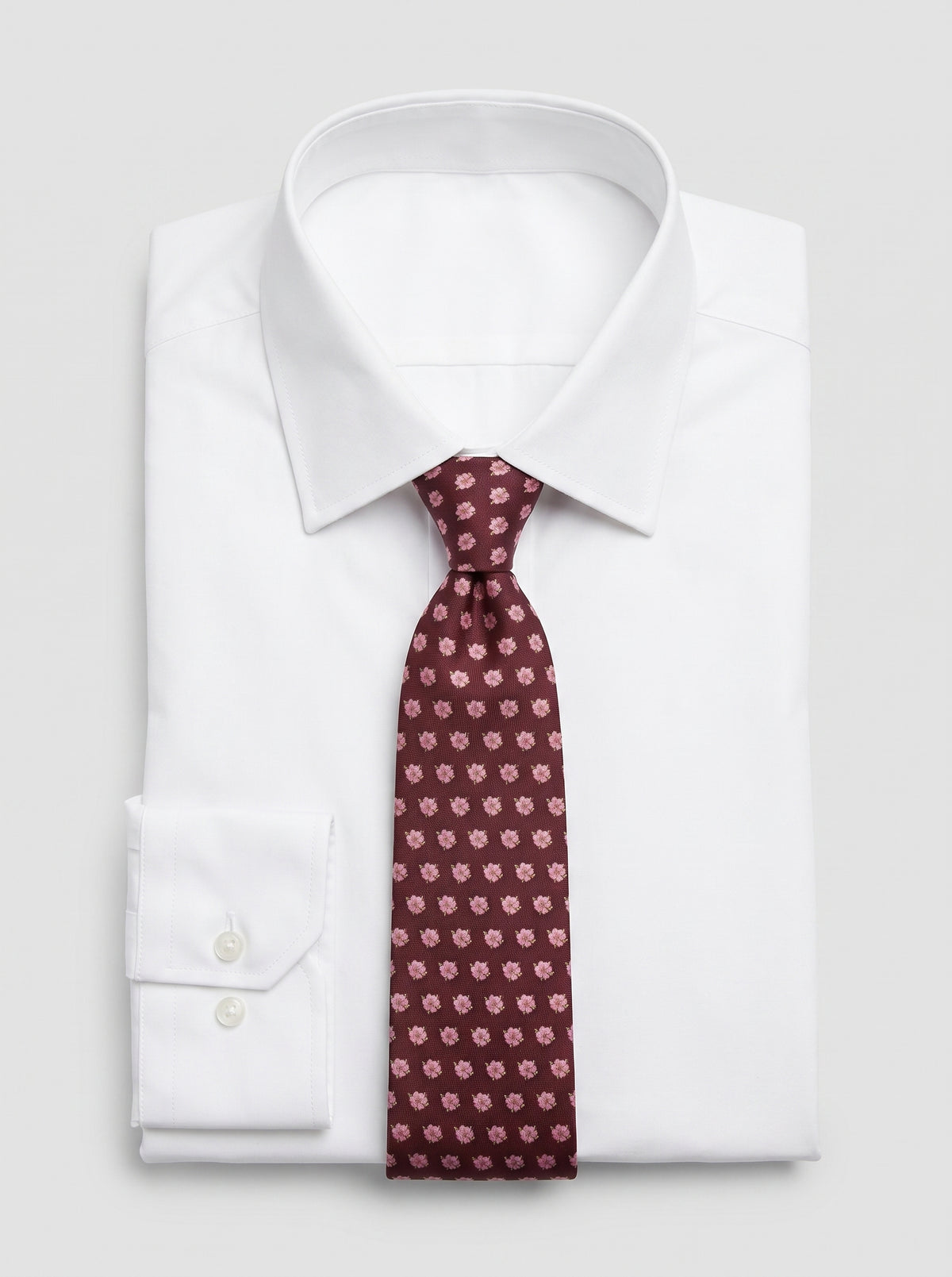 Corbata de seda Eterna Primavera Vinotinto con estampado de orquídeas – Mr. Tie