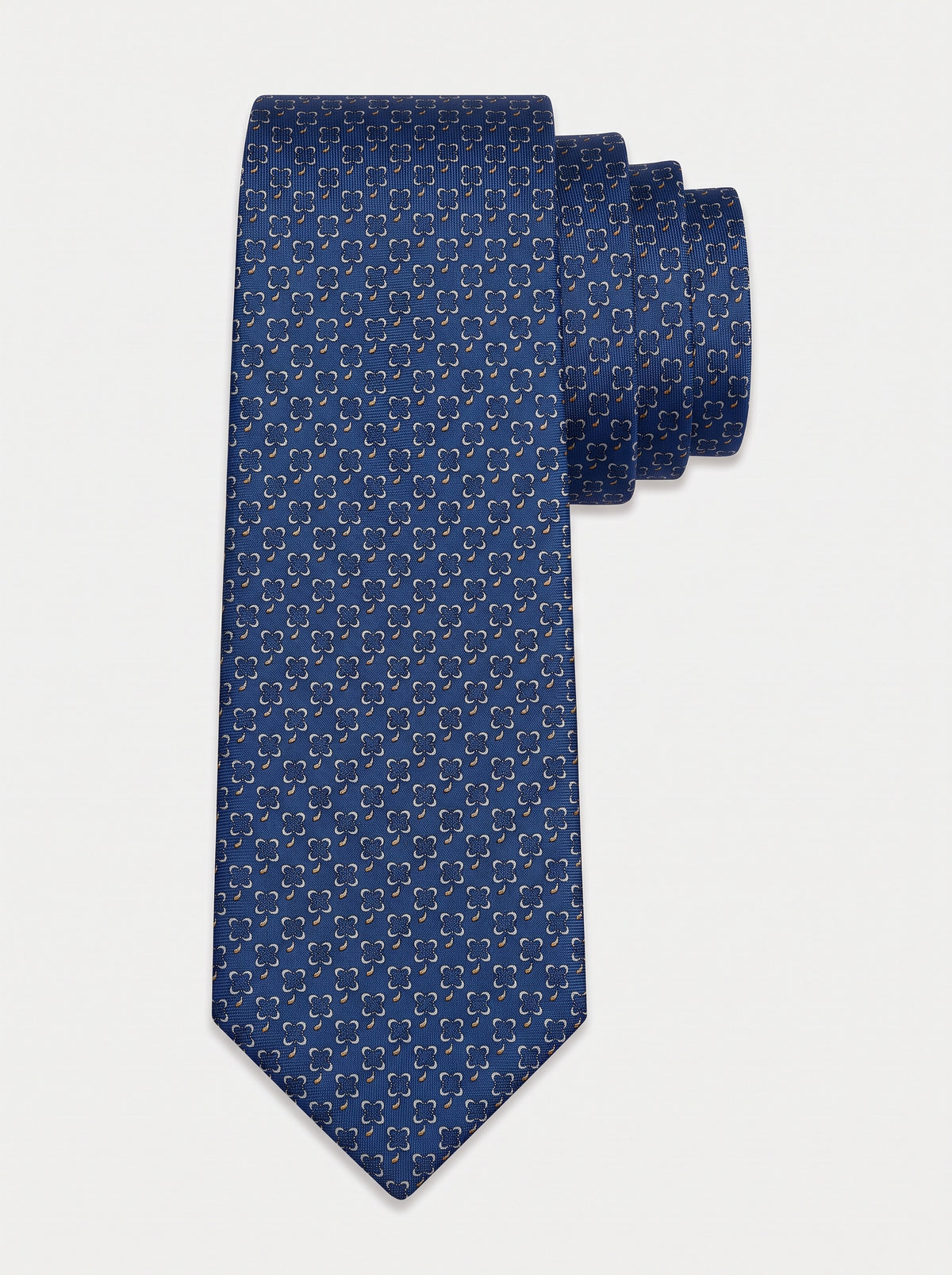 Corbata de seda azul con tréboles estampados, colección Manada de Mr Tie