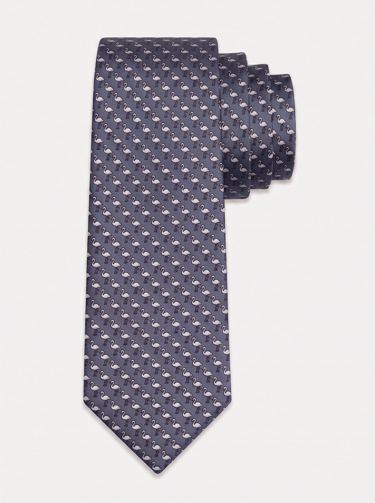 Corbata de seda azul con flamencos estampados, colección Manada de Mr Tie