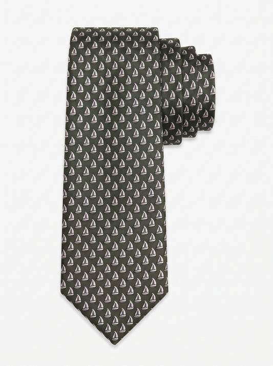 Corbata de seda verde con veleros estampados, colección Manada de Mr Tie