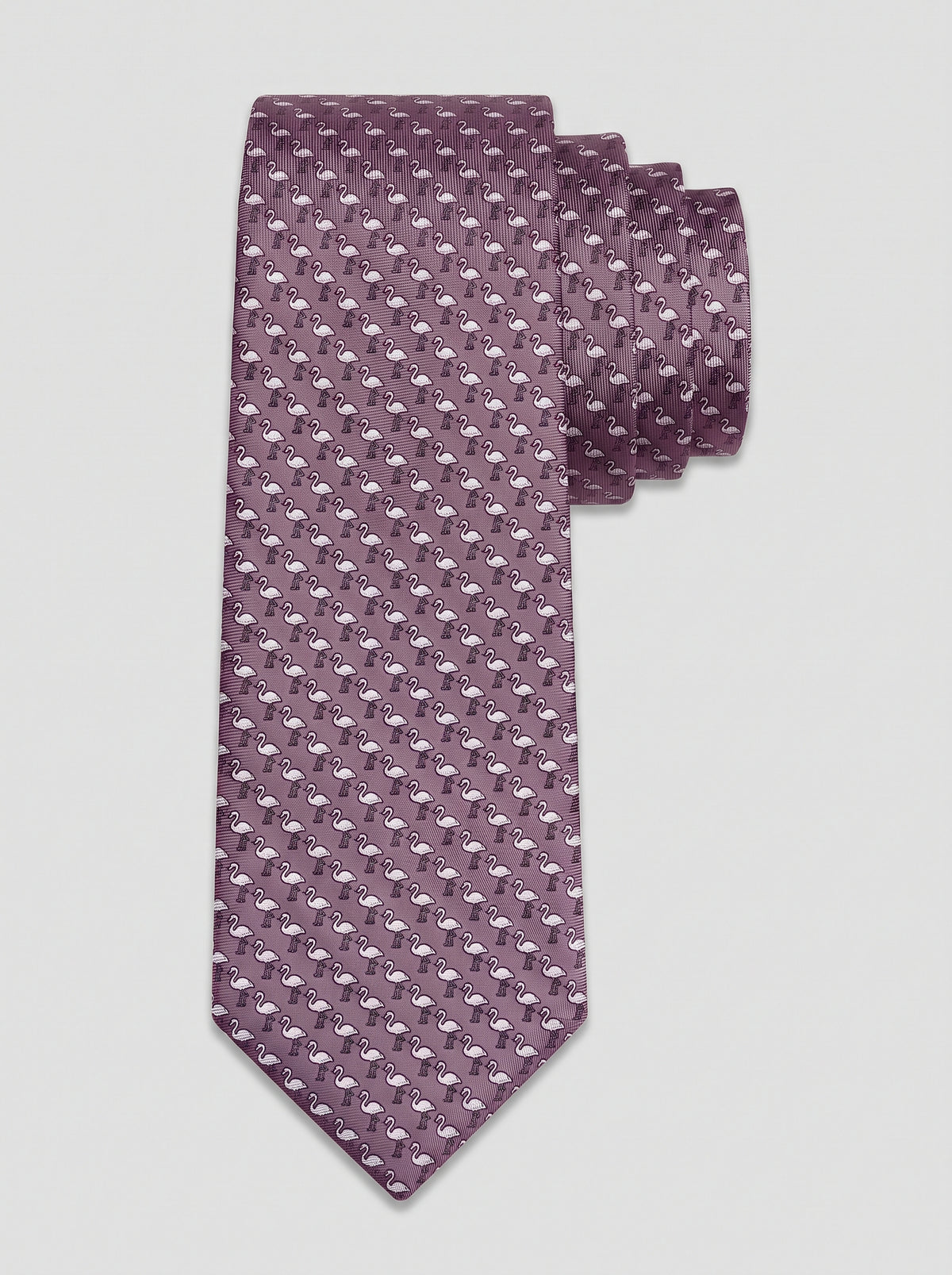 Corbata de seda morada con flamencos estampados, colección Manada de Mr Tie