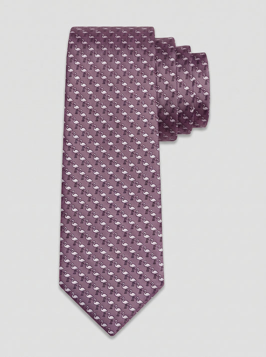 Corbata de seda morada con flamencos estampados, colección Manada de Mr Tie